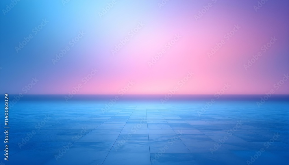 Poster Blue gradient studio and empty room background. Blue gradient background with blurred studio room for product display. 3d rendering of an abstract blue gradient studio background