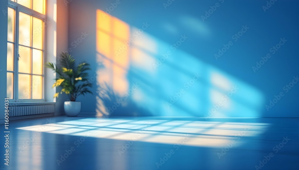 Fototapete Blue gradient studio and empty room background. Blue gradient background with blurred studio room for product display. 3d rendering of an abstract blue gradient studio background