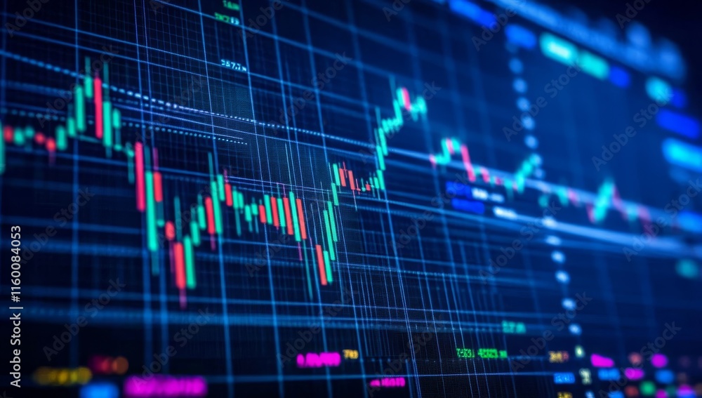 Aufkleber stock market data displayed on a screen showing fluctuating prices and trends.
