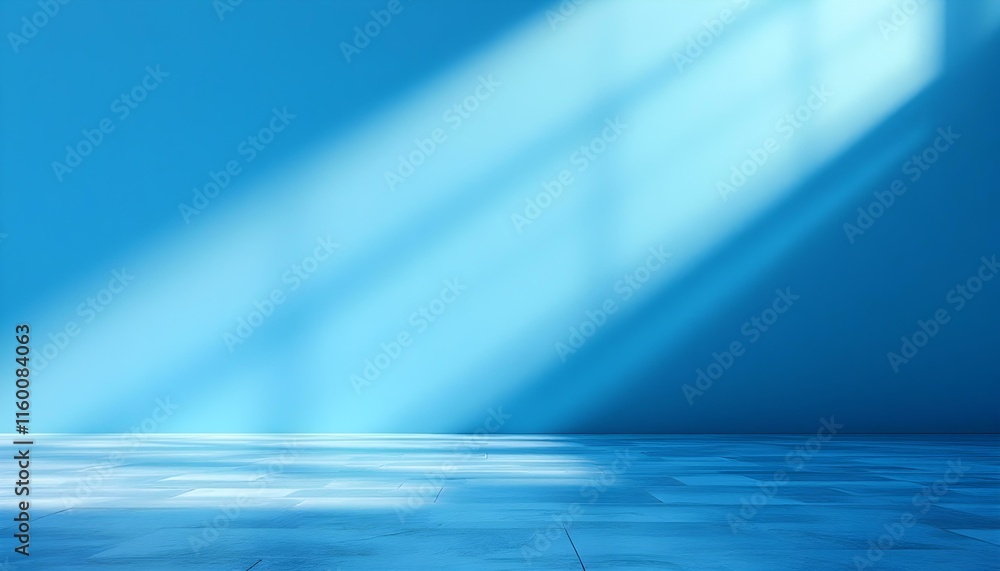 Poster Blue gradient studio and empty room background. Blue gradient background with blurred studio room for product display. 3d rendering of an abstract blue gradient studio background