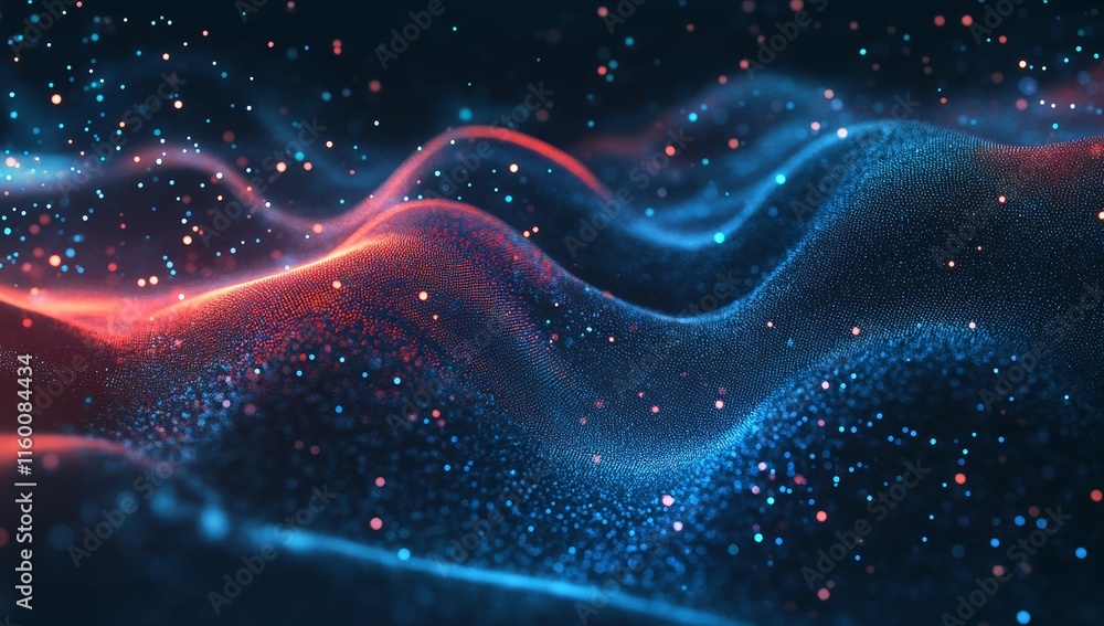 Aufkleber abstract red and blue particle wave background.