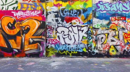Obraz premium A vibrant street art festival with graffiti artworks and artistic displays, Urban art installations and spray paint set up for creative expression, Classic photo of