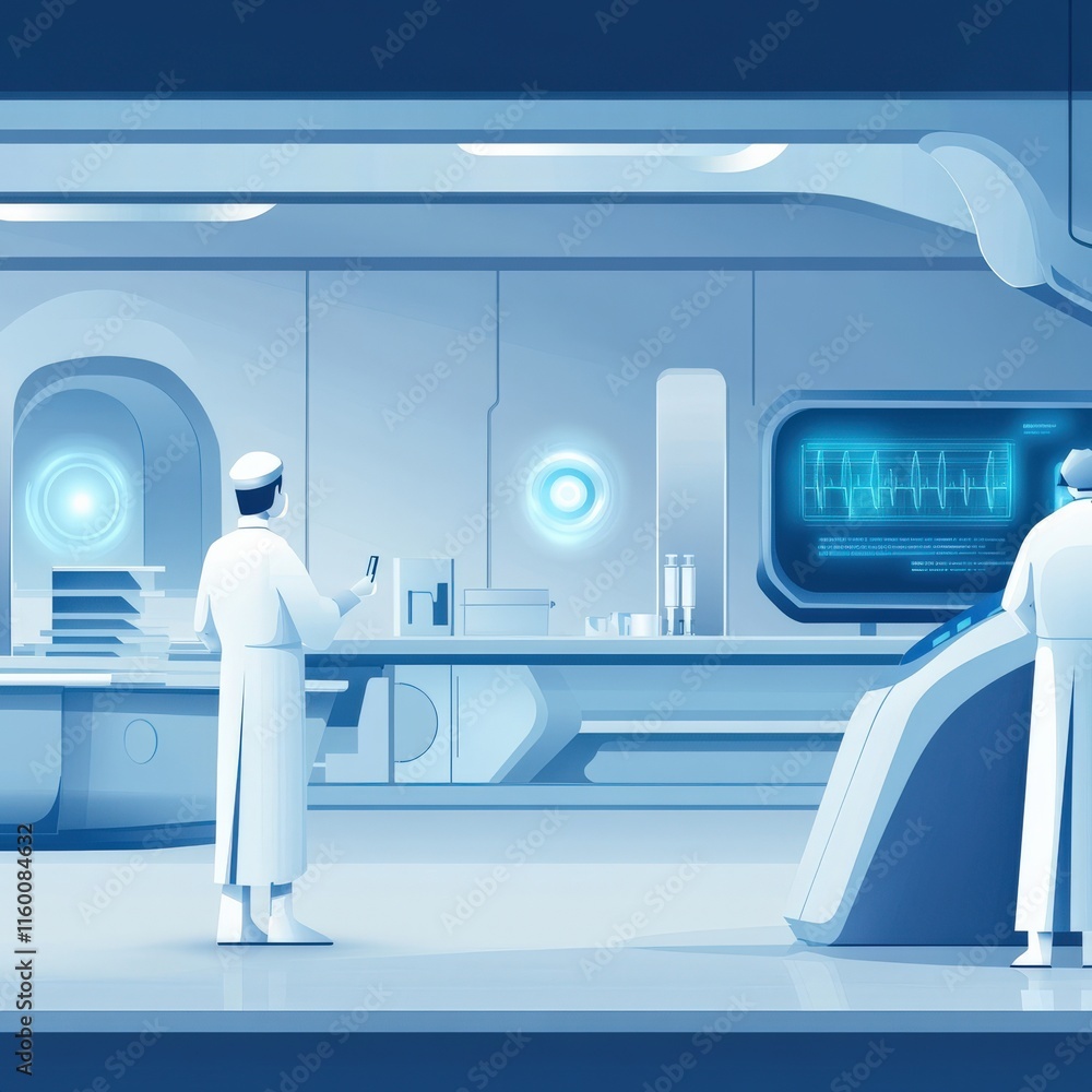 Aufkleber futuristic laboratory scene with scientists analyzing data and researching innovations in a high-tec