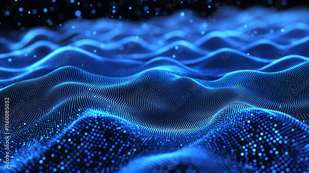Poster digital ocean: the elegance of blue waves in a virtual space. a mesmerizing representation of glowin