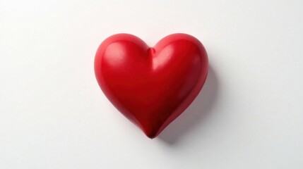 Fototapeta premium A vibrant red heart-shaped object rests on a plain white background, symbolizing affection and romantic sentiments.