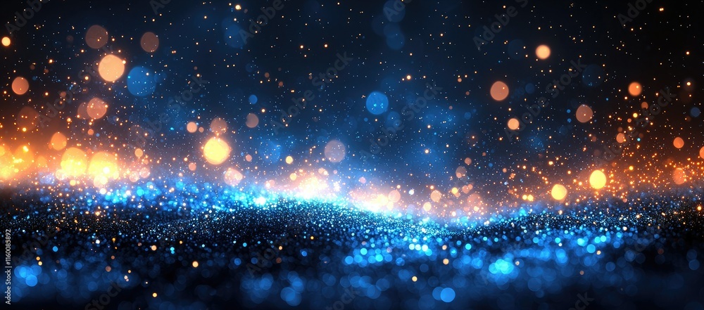 Poster a mesmerizing display of sparkling blue and orange lights creating a dreamy atmosphere.