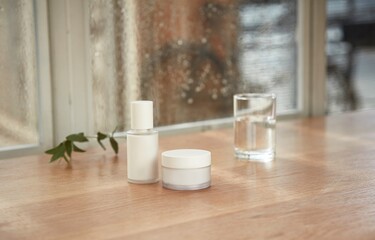 cosmetics placed in the space where light comes in