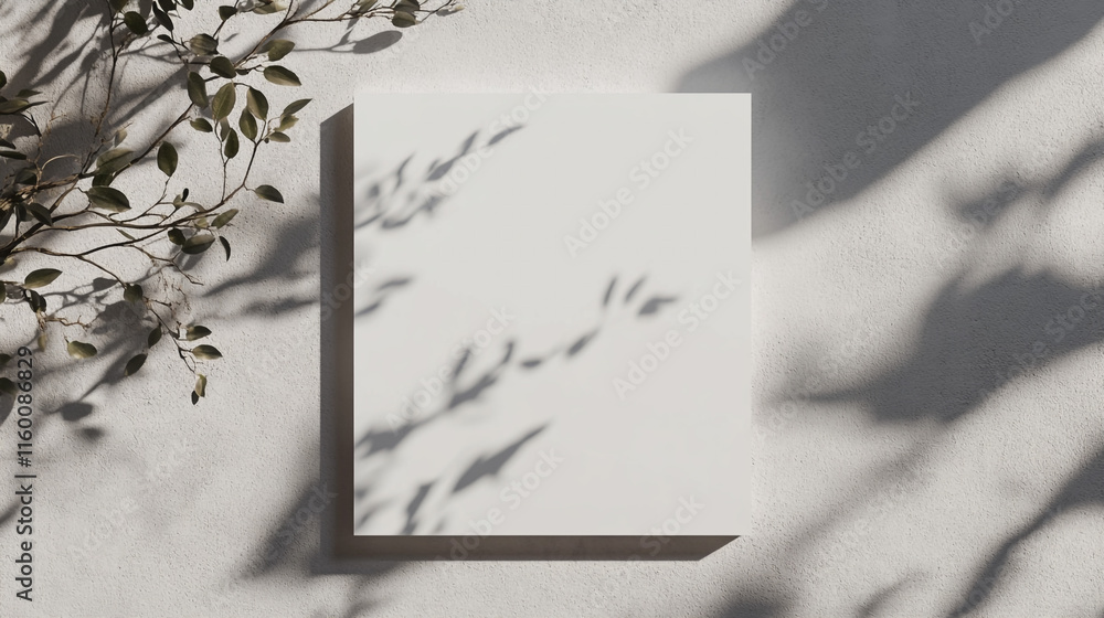 Poster minimalist blank canvas with shadows. a simple white canvas set against a textured background, accen