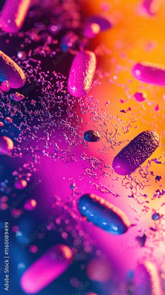 Poster vibrant abstract representation of microorganisms in colorful background