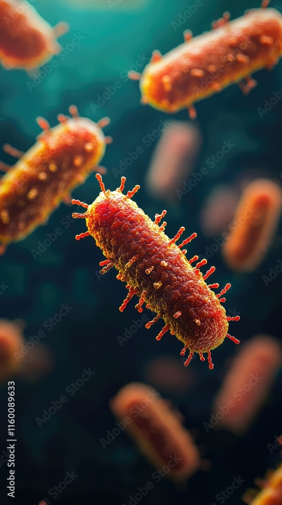Poster close-up view of colorful bacteria with detailed surface structures