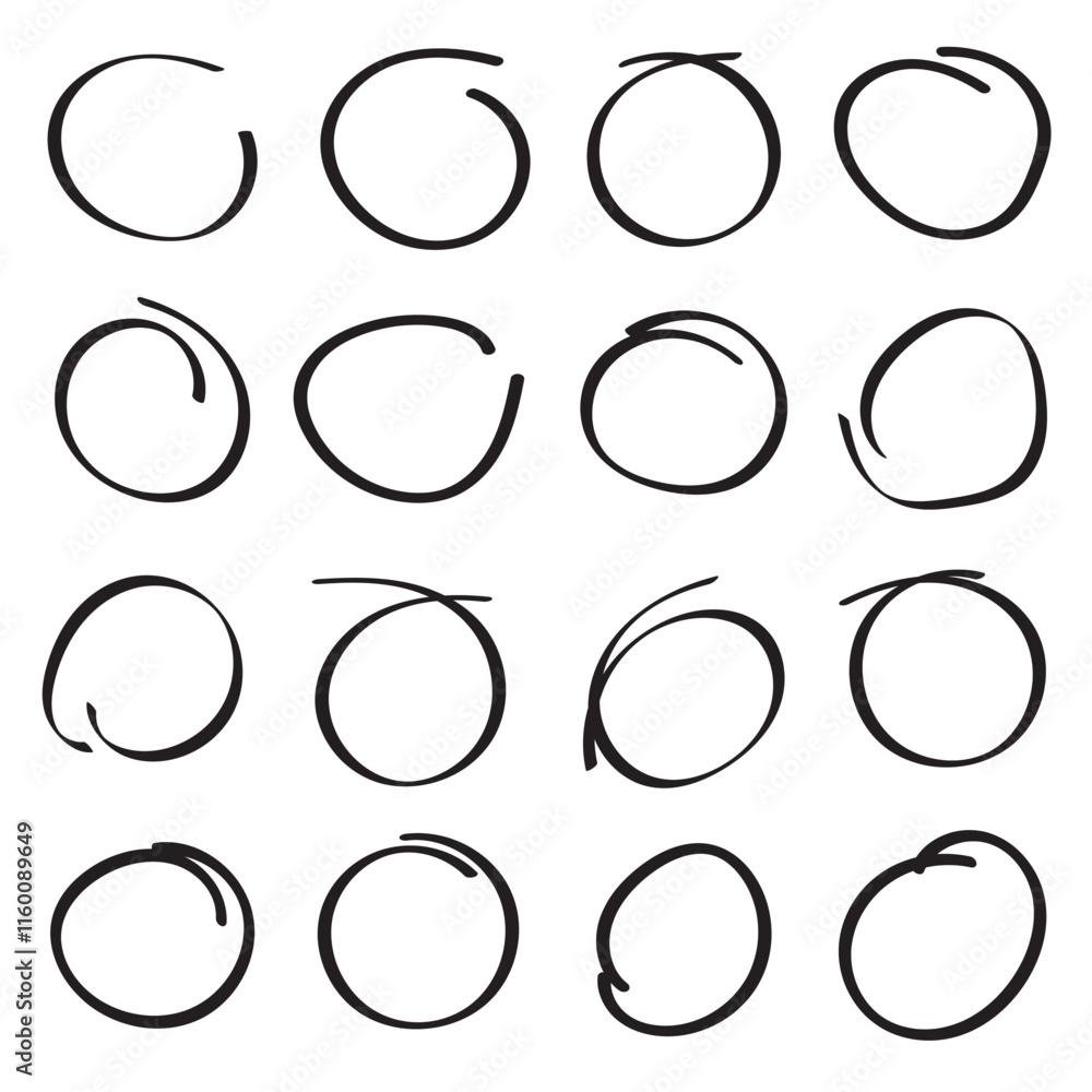 Poster circle line sketch icon in hand drawn style. circular scribble doodle vector illustration on isolate