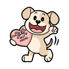 Fototapeta premium Playful Kawaii Puppy with Heart-Shaped Gift, Valentine's Day and friendship themed designs