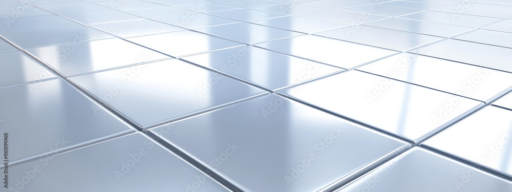 Poster Shiny, reflective tiles forming a grid pattern on a floor.