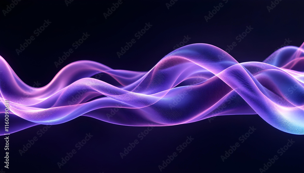 Aufkleber abstract fluid holographic iridescent purple curved wave in dark background 3d render. gradient desi
