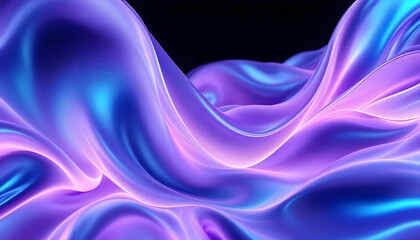 Fototapeta premium Abstract fluid holographic iridescent purple curved wave in dark background 3d render. Gradient design element for backgrounds, and wallpapers. Abstract dark holographic iridescent neon background