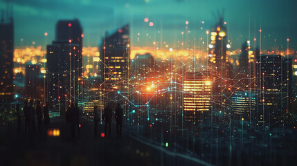 Fototapeta premium abstract professional business team people innovation connection of line from nail node to node on Smart Innovation city with connection cyber security network reciprocity , networking concept