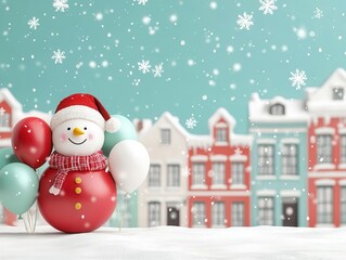 Festive Christmas balloon animals parading across a snowcovered town square filled with holiday joy