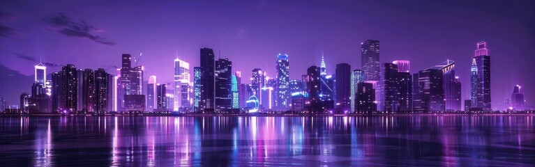 Obraz premium Urban Twilight. Vibrant cityscape reflection on a serene lake