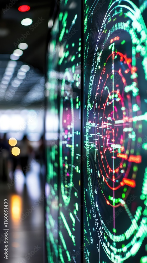 Poster abstract data visualization with colorful circles and lines