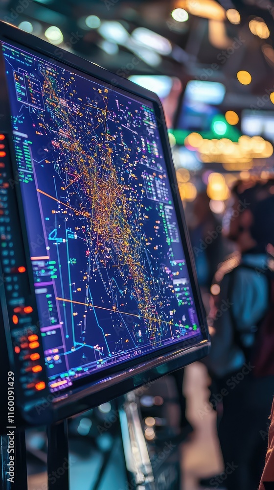 Poster data visualization on screen in busy control room setting