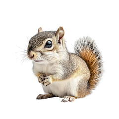 Angled view full body shot of an extremely perfect looking single Japanese Squirrel animal isolated on a white transparent background
