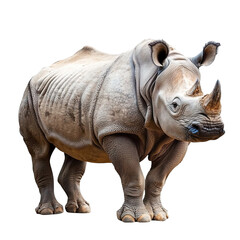 Fototapeta premium Angled view full body shot of an extremely perfect looking single Javan Rhinoceros animal isolated on a white transparent background