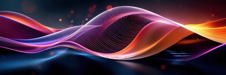 Vibrant flowing energy waves, neon colors, abstract cosmic background, glowing ribbons of light, dynamic motion, smooth curves, futuristic design, dark space backdrop, luminous streaks, digital art, e