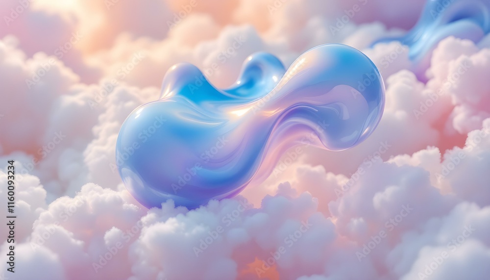 Aufkleber Abstract blue and purple gradient color floating liquid blob. 3d rendering image with smooth transitions and vibrant hues. Pearlescent design abstract background. 3d abstract liquid shape design