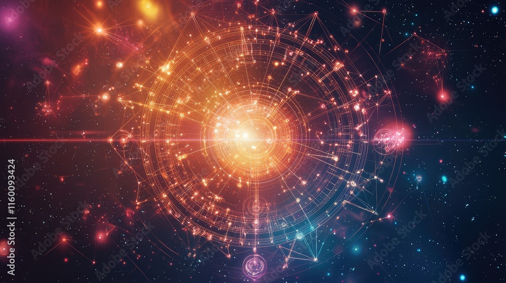 Aufkleber cosmic energy burst with geometric patterns and celestial elements