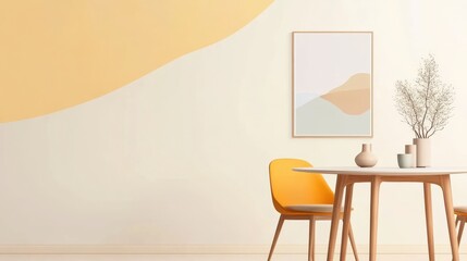 Modern Interior Scene Featuring Stylish Table, Elegant Chair, Minimalist Artwork, and Soft Color Palette for Contemporary Design Inspiration