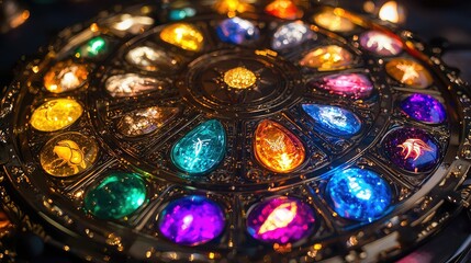 Colorful Gemstone Wheel with Intricate Designs and Patterns