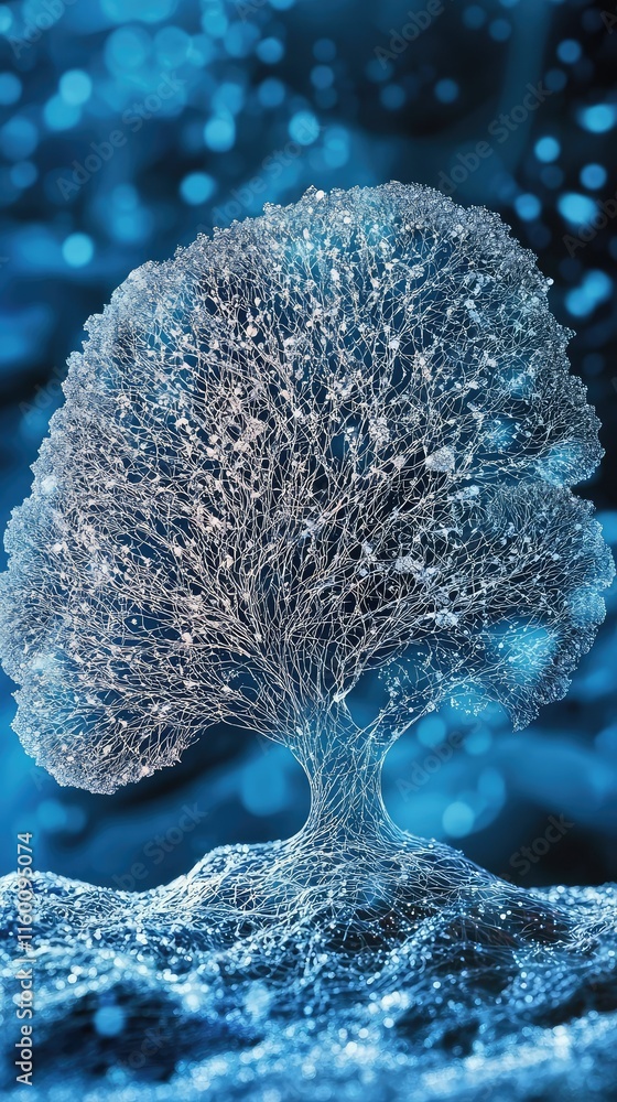 Poster luminous abstract tree design with blue background for art projects