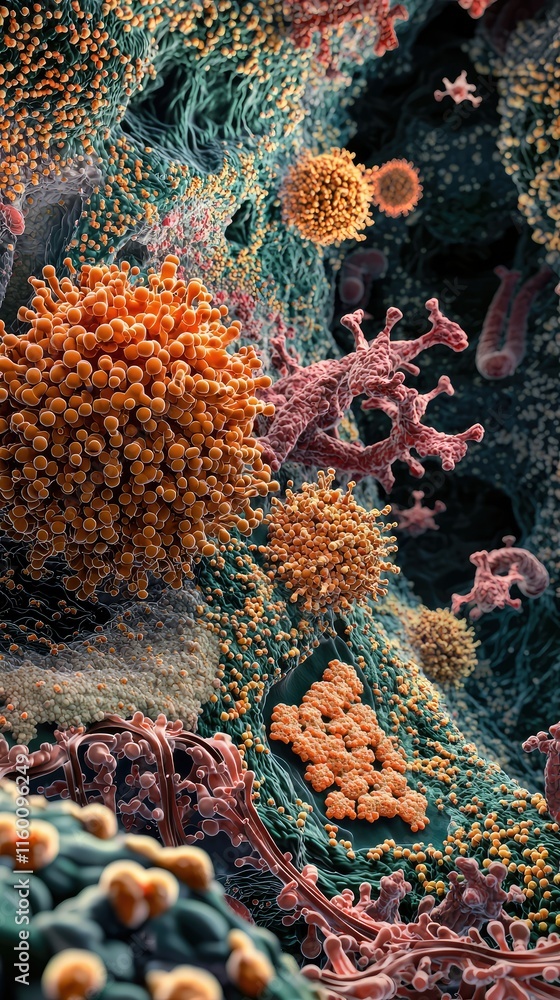 Aufkleber microscopic view of colorful microorganisms in a cellular environment