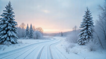 Fototapeta premium amazing mountain winter landscape with fir trees at dawn. 