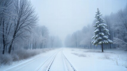 Obraz premium Winter landscape - frosty trees in winter forest in cold weather. 