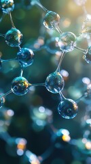 Close-up View of Molecules with Bubbles and Light Reflection