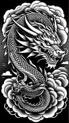 Fototapeta premium Monochrome Dragon in Clouds