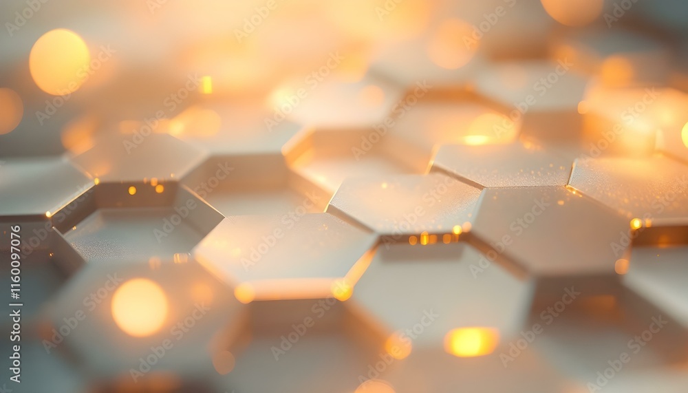 Poster Minimalistic abstract background with hexagonal lines and soft gradients in light tones. Interlocking hexagonal 3d illusion on a sleek, minimalistic abstract background with cool tones