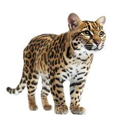 Fototapeta premium Angled view full body shot of an extremely perfect looking single Leopard animal isolated on a white transparent background
