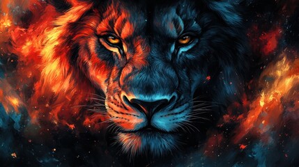 Fiery and icy lion portrait.