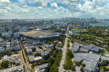 Florida vacation destination. South Beach architecture. Miami Beach city with high luxury hotels and condos. Tourist infrastructure in southern Florida, USA