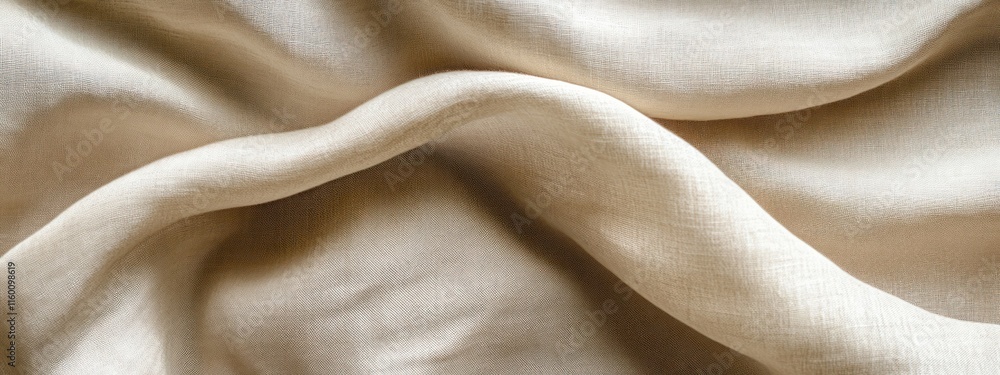 Poster beige fabric draped in soft folds and curves, showing texture and luxurious feel.