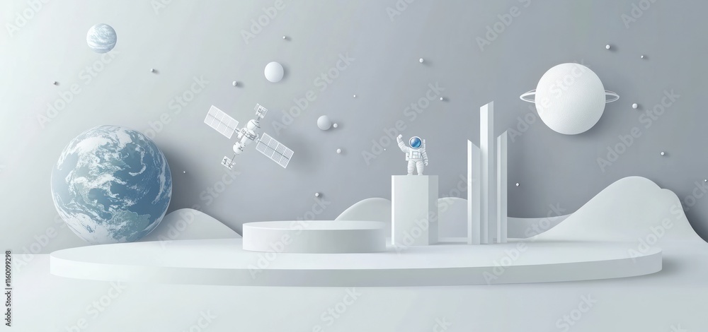 Aufkleber astronaut on moon base with satellite and planet earth.