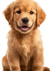 Playful golden retriever puppy radiating happiness.