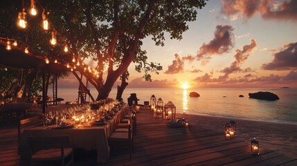 Romantic beach sunset dinner setup. (1)