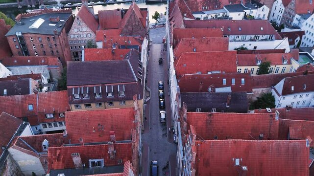 L&uuml;beck, Germany- Old Town Streets Flyover
