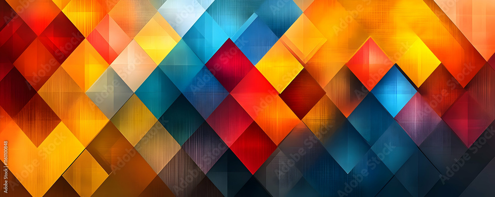 Poster a vibrant abstract design featuring colorful diamond shapes in a dynamic arrangement.