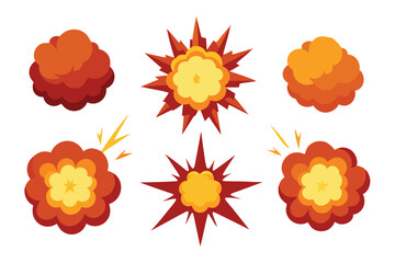 Explosions isolated flat vector illustration on white background