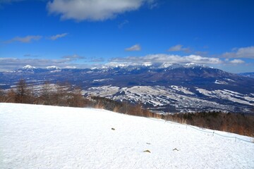 冬の入笠山山頂から見た南八ヶ岳