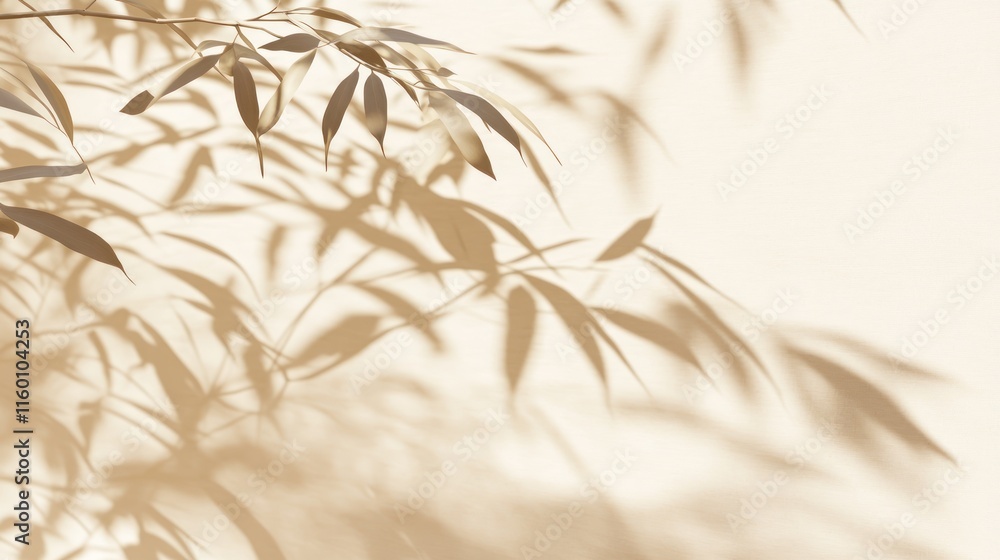 Leinwandbilder soft light casts delicate shadows of leaves on a beige background, creating a tranquil and serene at